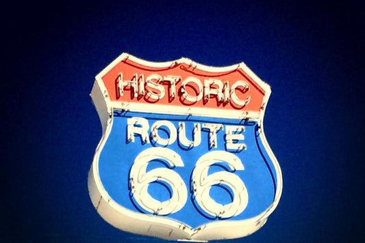 Historic Route 66 Neon Sign | Vintage Americana Poster | Retro Highway Art - Type & Quotes Poster