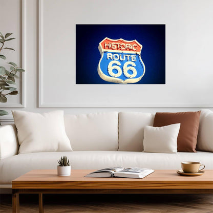 Historic Route 66 Neon Sign | Vintage Americana Poster | Retro Highway Art - Type & Quotes Poster