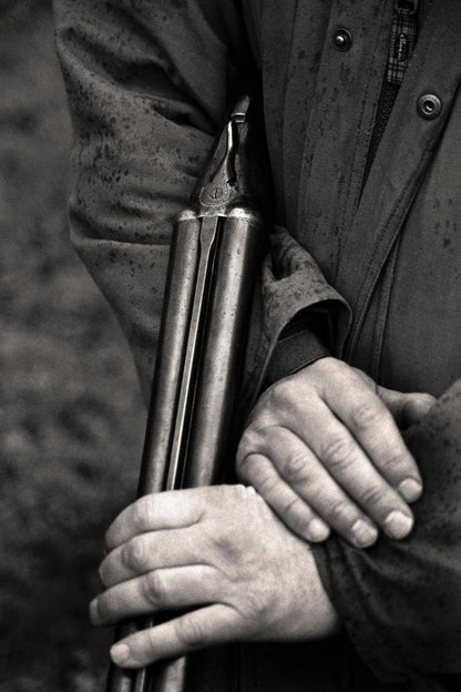 Hunter Holding a Shotgun | Vintage Black and White Photo | Hunting Lifestyle Poster - Vintage & Retro Poster