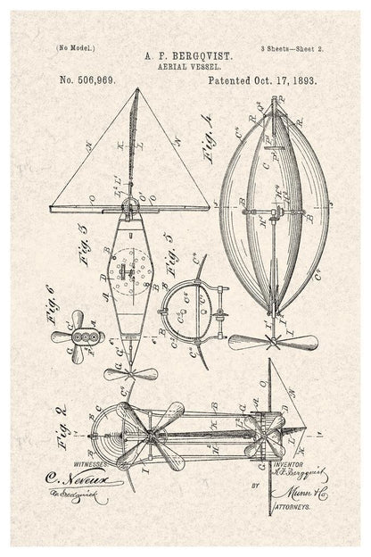 Steampunk Aerial Vessel Patent | Fictional Airship Diagram | Fantasy Art Poster - Vintage & Retro Poster