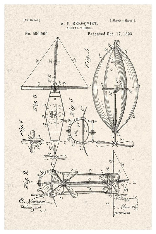Steampunk Aerial Vessel Patent | Fictional Airship Diagram | Fantasy Art Poster - Vintage & Retro Poster