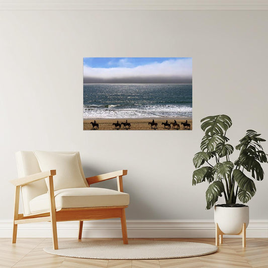 Horseback Rider on Beach Poster | Half Moon Bay California Photography | Coastal Wall Art