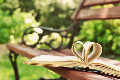 Book With Heart-Shaped Pages on a Bench | Romantic Photography | Book Lover Poster - Photography Poster