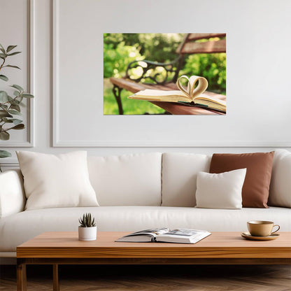 Book With Heart-Shaped Pages on a Bench | Romantic Photography | Book Lover Poster - Photography Poster