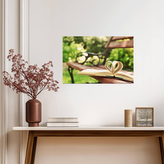 Book With Heart-Shaped Pages on a Bench | Romantic Photography | Book Lover Poster - Photography Poster