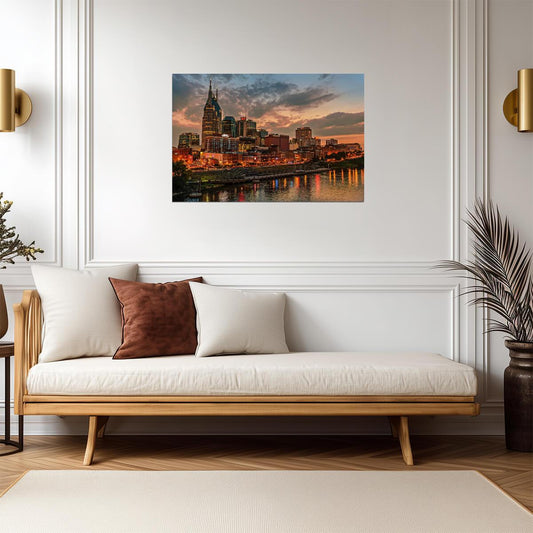 Nashville Tennessee Skyline and Cumberland River | Cityscape Photography Poster - Photography Poster