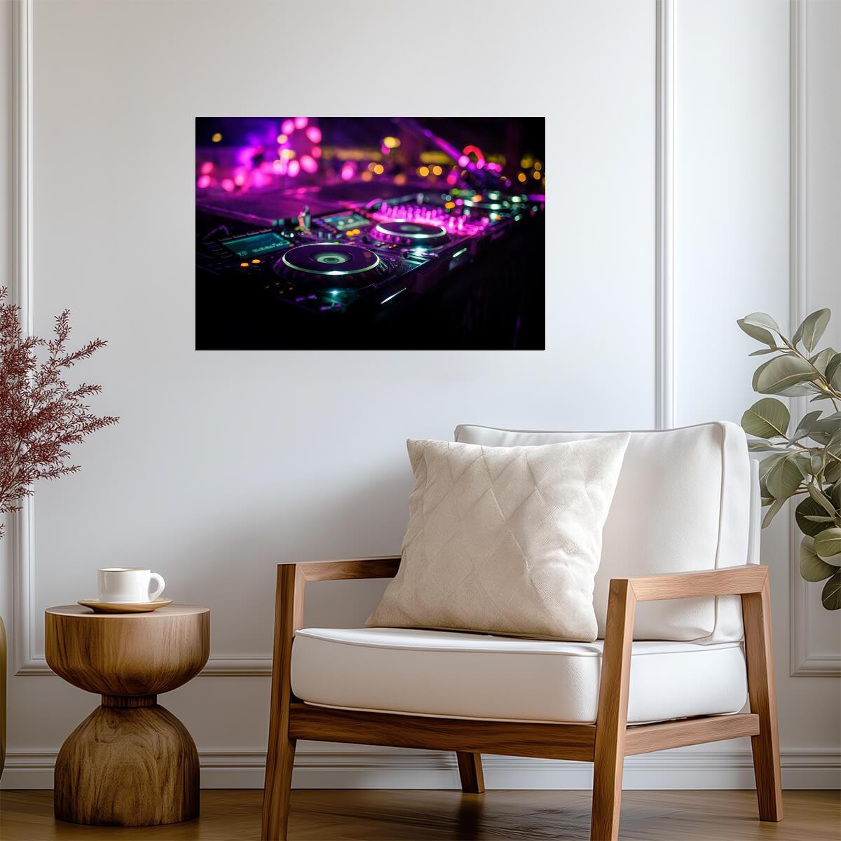 DJ Mixing Console at a Nightclub | Neon Music Photography | Party Poster - Photography Poster
