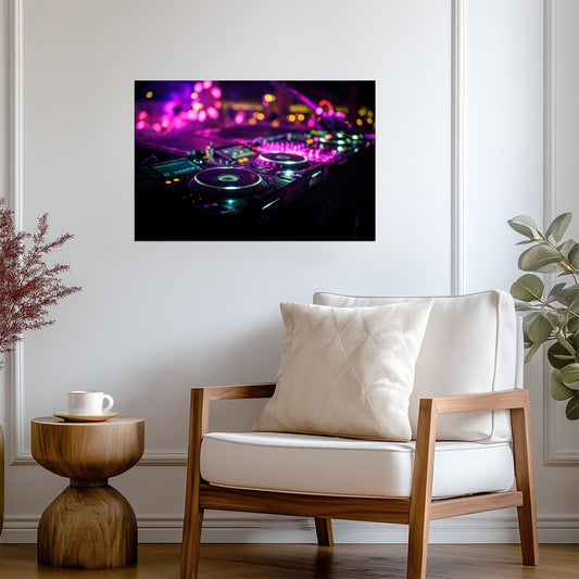 DJ Mixing Console at a Nightclub | Neon Music Photography | Party Poster - Photography Poster