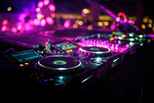 DJ Mixing Console at a Nightclub | Neon Music Photography | Party Poster - Photography Poster