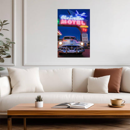 Vintage Pontiac at a Motel at Night | Retro Car Photography | Americana Poster - Photography Poster