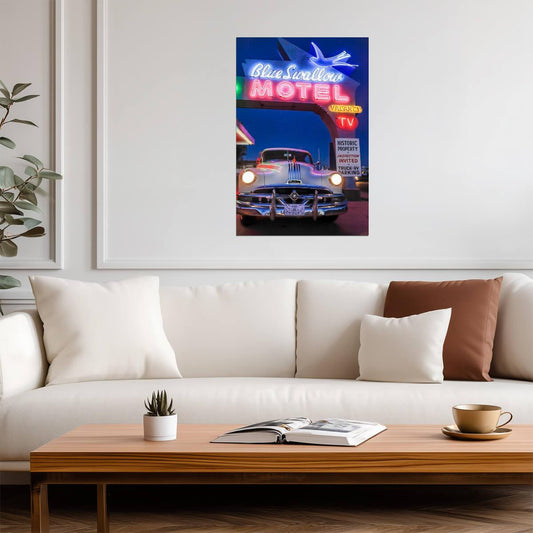 Vintage Pontiac at a Motel at Night | Retro Car Photography | Americana Poster - Photography Poster