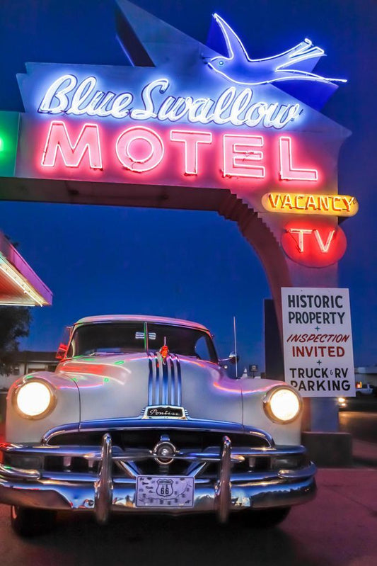 Vintage Pontiac at a Motel at Night | Retro Car Photography | Americana Poster - Photography Poster