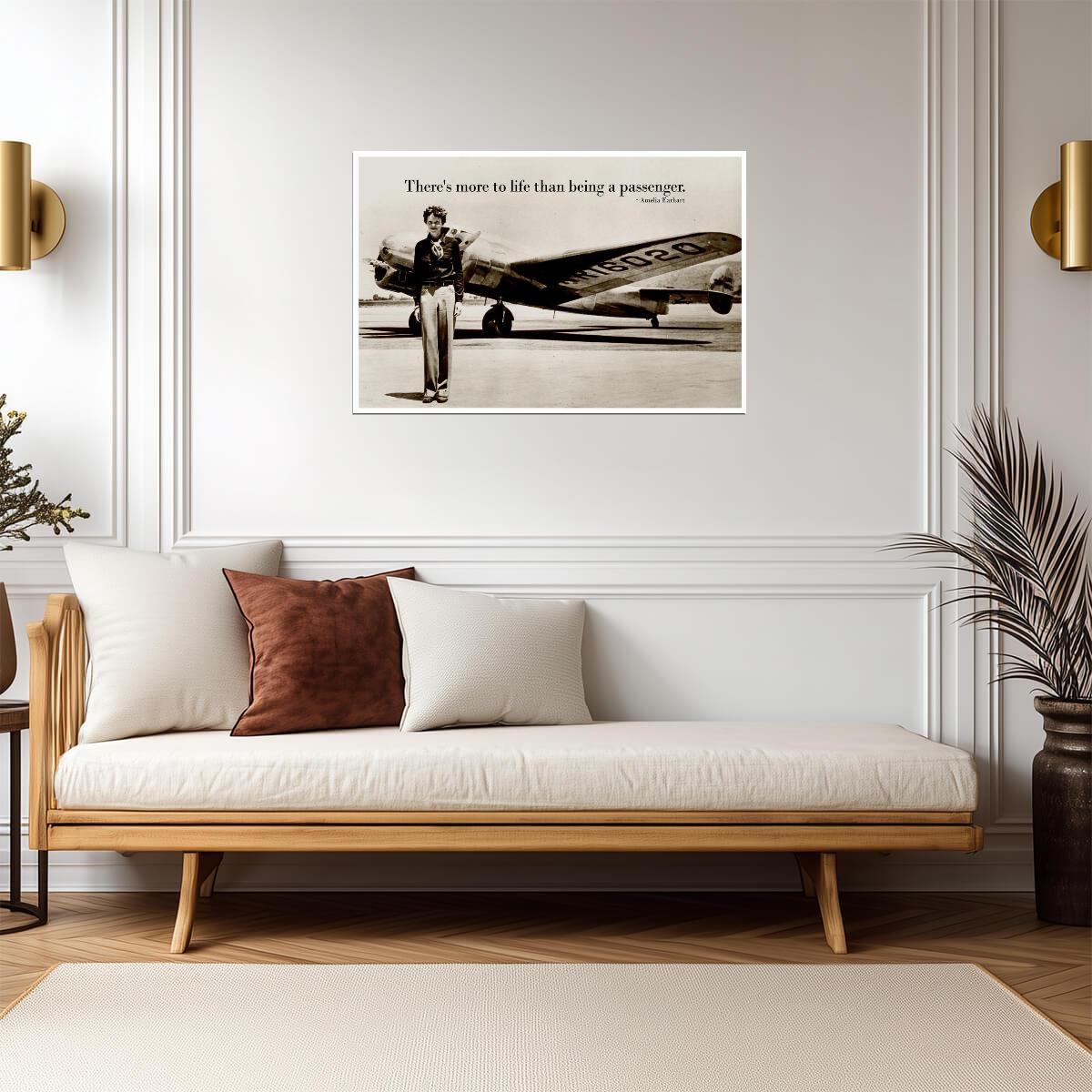 There's More To Life Than Being A Passenger | Amelia Earhart Quote Poster | Inspirational Aviator Art - Type & Quotes Poster