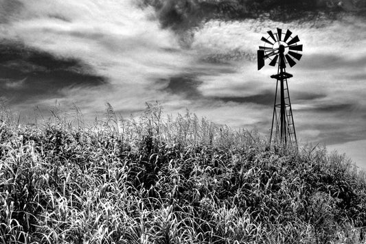 Timeless Windmill in Texas Hill Country | Black and White Rural Photography | Rustic Poster - Vintage & Retro Poster