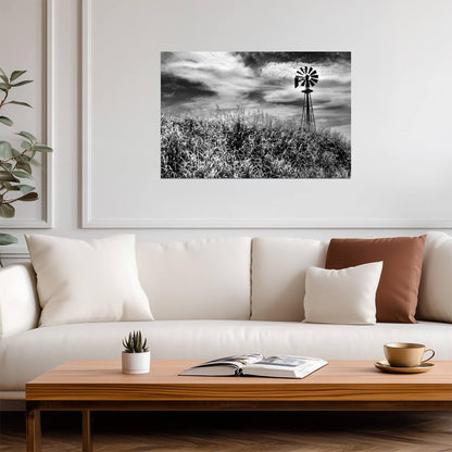 Timeless Windmill in Texas Hill Country | Black and White Rural Photography | Rustic Poster - Vintage & Retro Poster