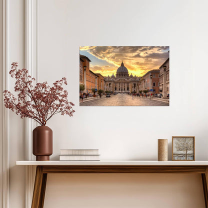 Sunset Over St. Peter's Basilica | Vatican City Rome Photography | Italy Landmark Poster - Photography Poster