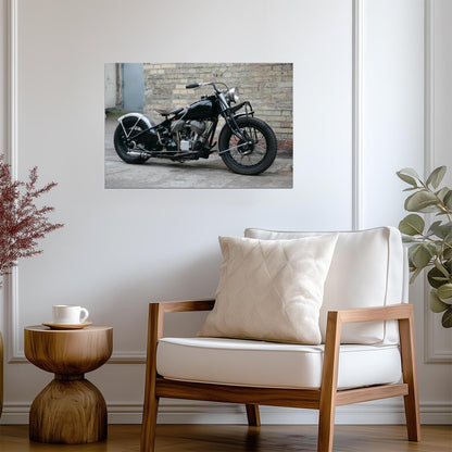 Black Chopper Motorcycle Side View | Biker Photography Print | Garage Wall Art Poster - Cars Poster