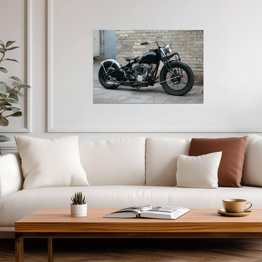 Black Chopper Motorcycle Side View | Biker Photography Print | Garage Wall Art Poster - Cars Poster