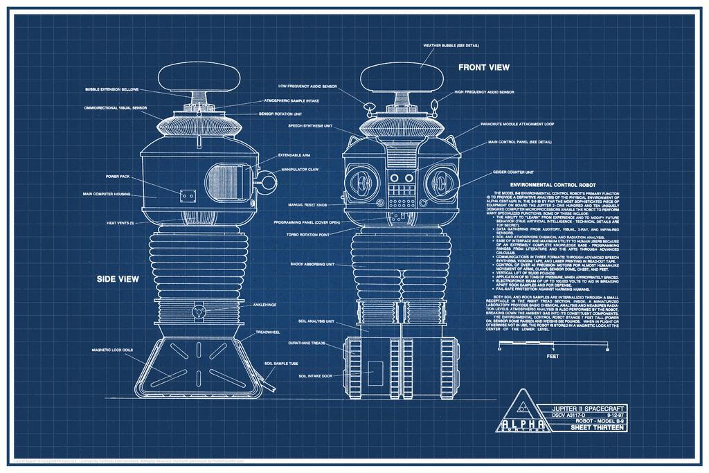Lost in Space Robot B-9 | Sci-Fi Blueprint Poster | Classic TV Show Wall Art - Movies & TV Poster