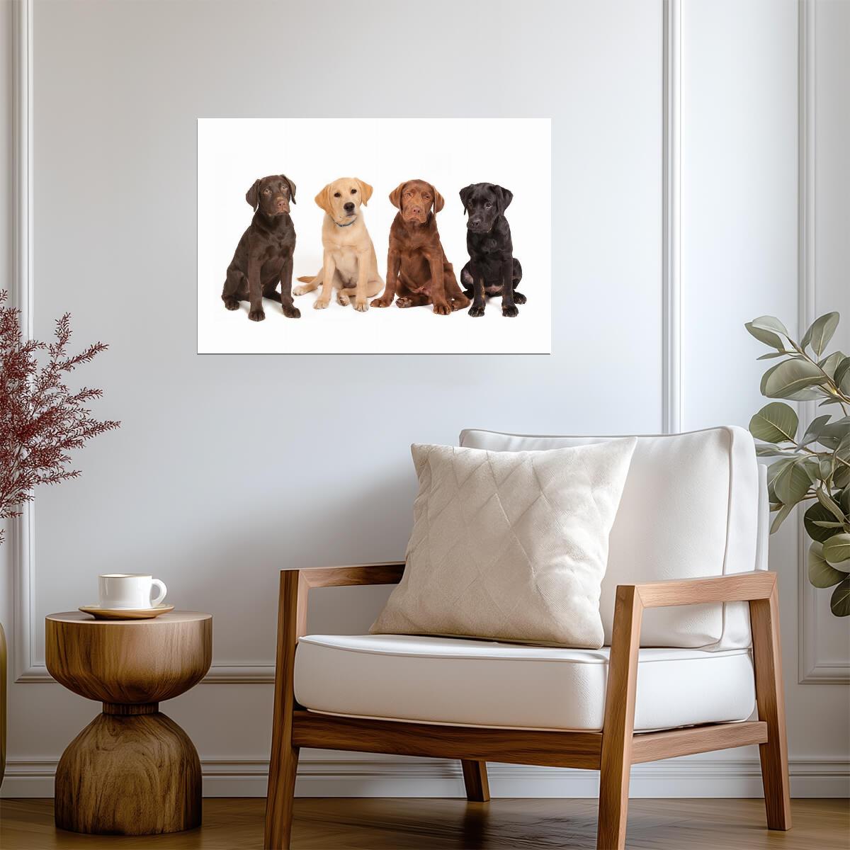 Four Different Colored Labrador Puppies | Cute Dog Photography | Pet Portrait Poster - Photography Poster
