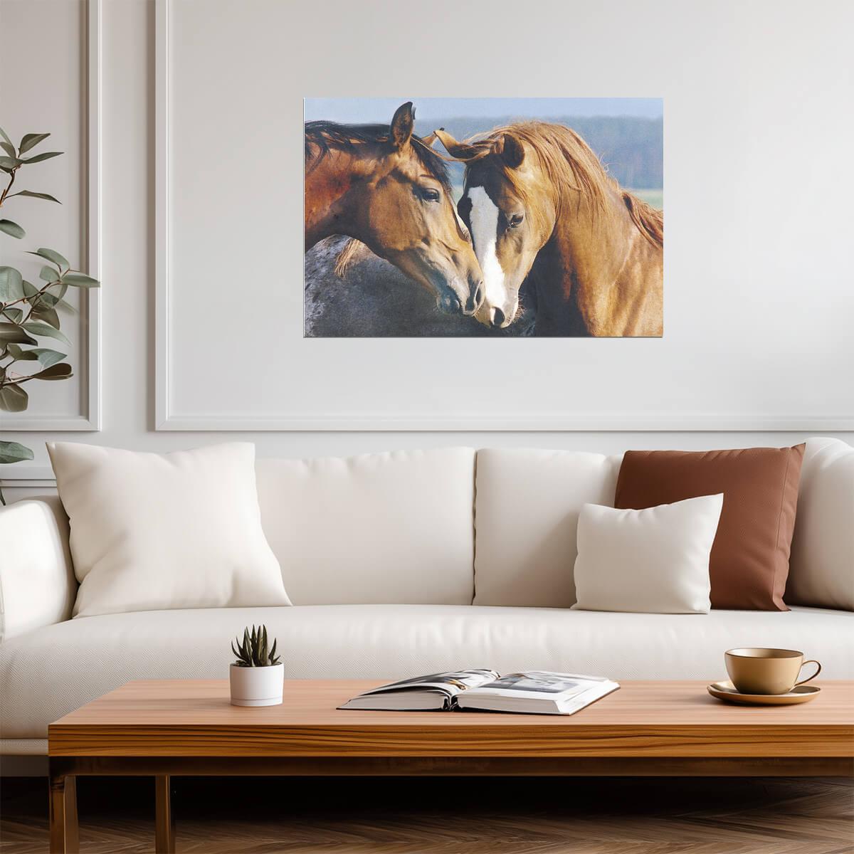 A Tender Moment Between Two Horses | Heartwarming Photography Print | Equestrian Wall Art Poster - Photography Poster