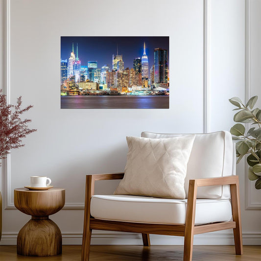 Vibrant New York Skyline at Night | Cityscape Photography Print | Urban Wall Art Poster - Photography Poster