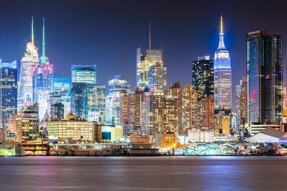 Vibrant New York Skyline at Night | Cityscape Photography Print | Urban Wall Art Poster - Photography Poster