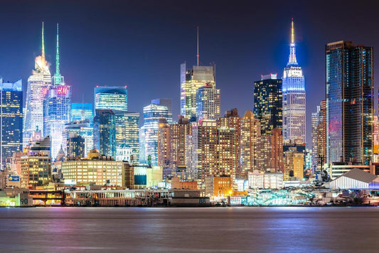 Vibrant New York Skyline at Night | Cityscape Photography Print | Urban Wall Art Poster - Photography Poster