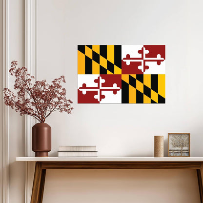 Maryland State Flag Poster | Heraldic Banner Wall Art | Geometric State Pride Decor - Graphic & Art Poster