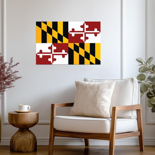 Maryland State Flag Poster | Heraldic Banner Wall Art | Geometric State Pride Decor - Graphic & Art Poster