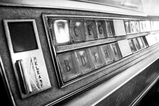 Vintage Jukebox Selection Keys | Black and White Photography | Retro Music Poster - Vintage & Retro Poster