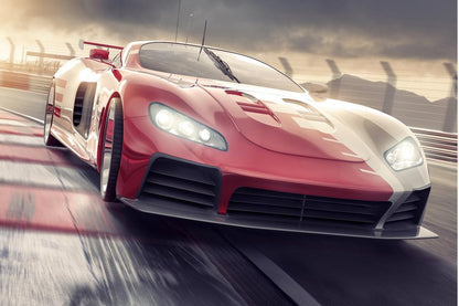 Sports Car on Racetrack at Sunset Poster | Speed Photography | Racing Wall Art