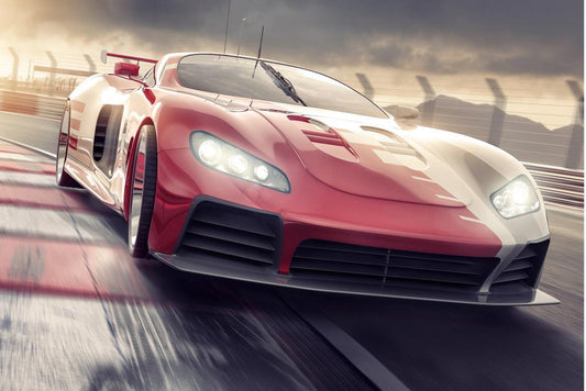Sports Car on Racetrack at Sunset Poster | Speed Photography | Racing Wall Art