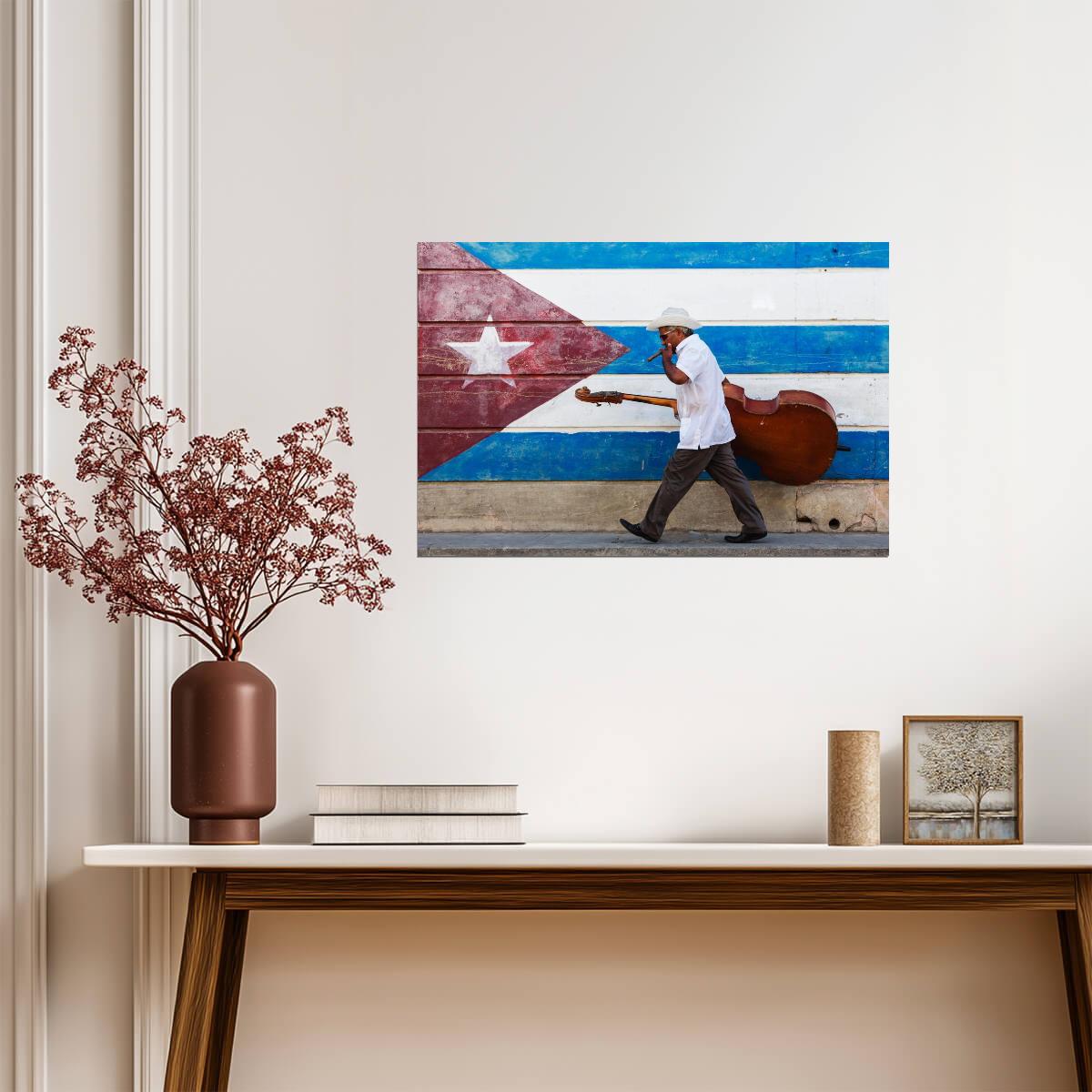 Cuban Musician with Upright Bass | Street Photography Print | Havana Music Scene Poster - Music Poster