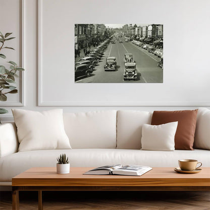 Retro Cars on a 1940s City Street | Vintage Black and White Photo | Historical Poster - Vintage & Retro Poster