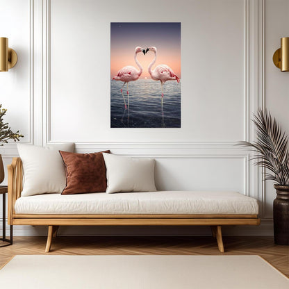 Two Pink Flamingos Face to Face | Tropical Bird Photography | Wildlife Wall Art Poster - Photography Poster