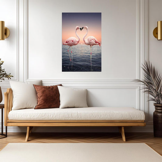 Two Pink Flamingos Face to Face | Tropical Bird Photography | Wildlife Wall Art Poster - Photography Poster
