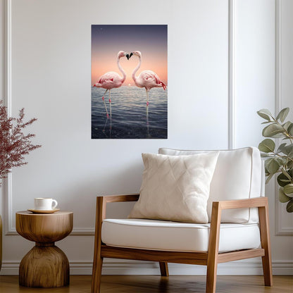 Two Pink Flamingos Face to Face | Tropical Bird Photography | Wildlife Wall Art Poster - Photography Poster