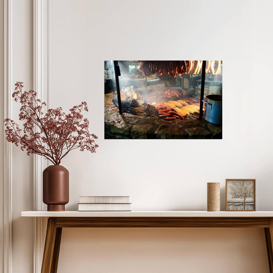 Texas BBQ Meat Smoking Over a Pit | Food Photography Print | Kitchen Wall Art Poster - Photography Poster