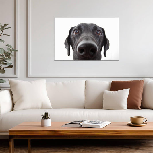 Curious Black Labrador Retriever Close Up | Black and White Dog Photography | Pet Poster - Photography Poster