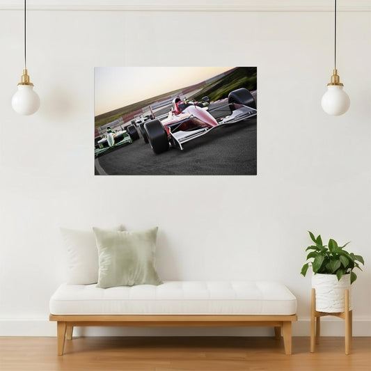 Red Race Car Leading the Pack Poster | Motorsports Photography | Racing Decor