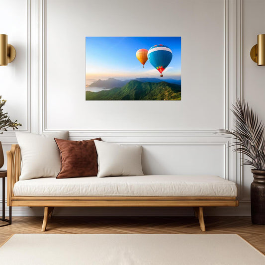 Colorful Hot Air Balloons Over Mountains | Landscape Photography Print | Adventure Poster - Photography Poster