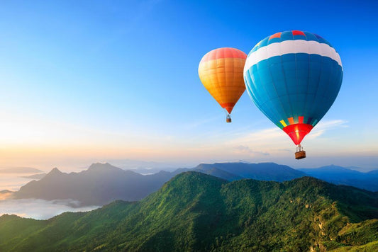 Colorful Hot Air Balloons Over Mountains | Landscape Photography Print | Adventure Poster - Photography Poster