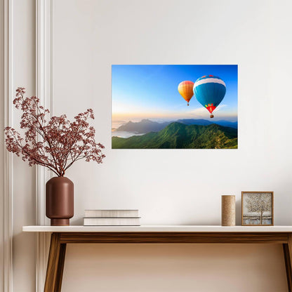 Colorful Hot Air Balloons Over Mountains | Landscape Photography Print | Adventure Poster - Photography Poster