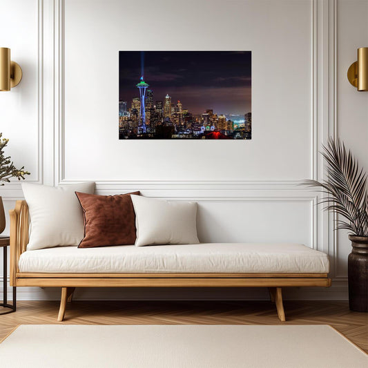Illuminated Seattle Cityscape | Washington Photography Print | Urban Night Poster - Photography Poster