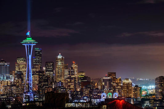 Illuminated Seattle Cityscape | Washington Photography Print | Urban Night Poster - Photography Poster