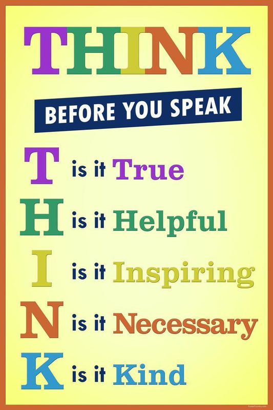 Think Before You Speak | Classroom Motivational Poster (Rainbow)