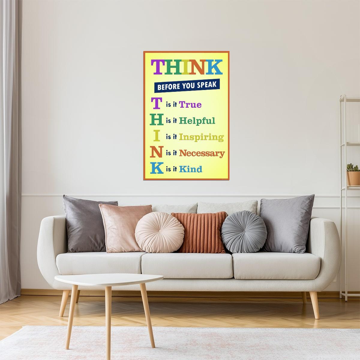 Think Before You Speak | Classroom Motivational Poster (Rainbow)