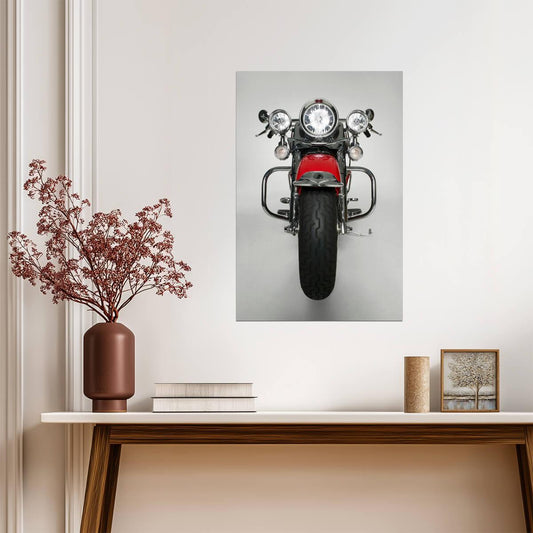 Red Motorcycle Front View | Biker Photography Print | Garage Wall Art Poster - Cars Poster