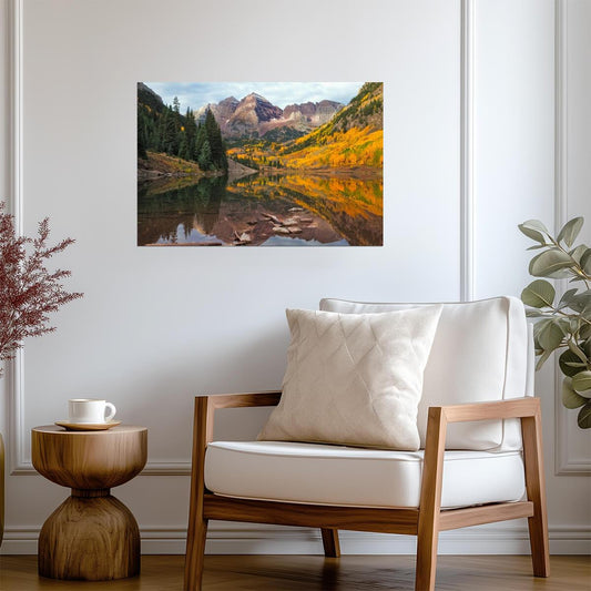 Maroon Bells at Sunrise | Elk Mountains Colorado Photography | Landscape Poster - Photography Poster